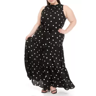 Robe longue à volants et col noué grande taille Anne Klein