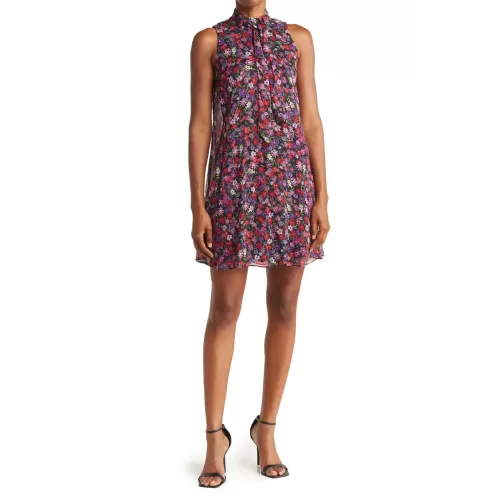 Robe trapèze sans manches à imprimé floral et col noué Calvin Klein