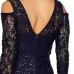 Robe de soirée à sequins et épaules dénudées, manches 3/4 Blu Sage