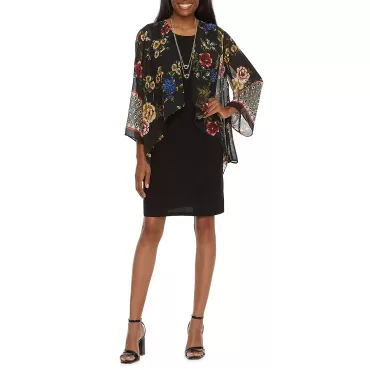 Robe fausse-veste florale à manches 3/4  avec collier attaché Studio 1